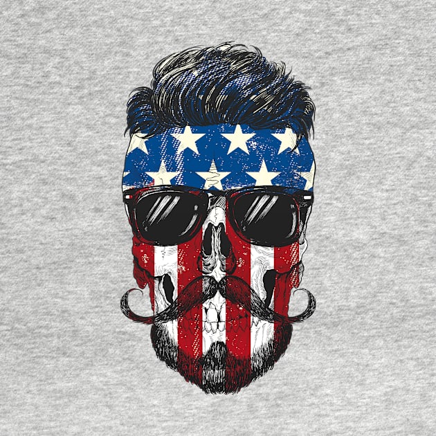 Hipster American Flag Skull by rjzinger